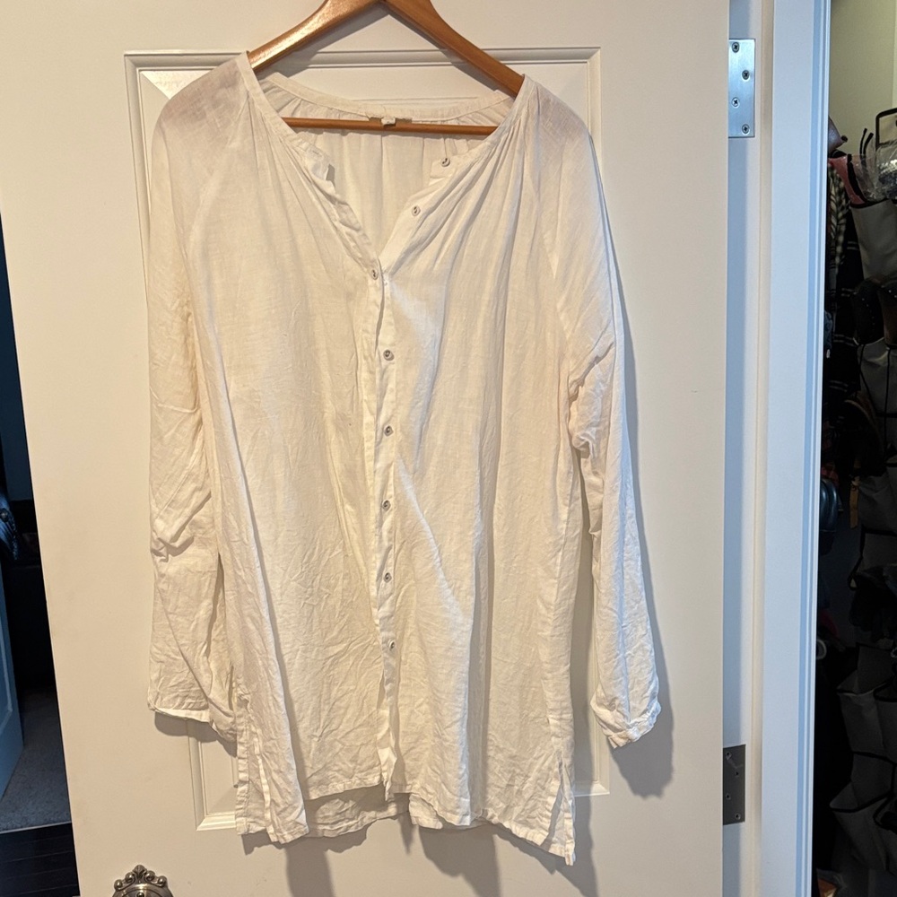 Eileen Fisher White Button-Down linen Blouse